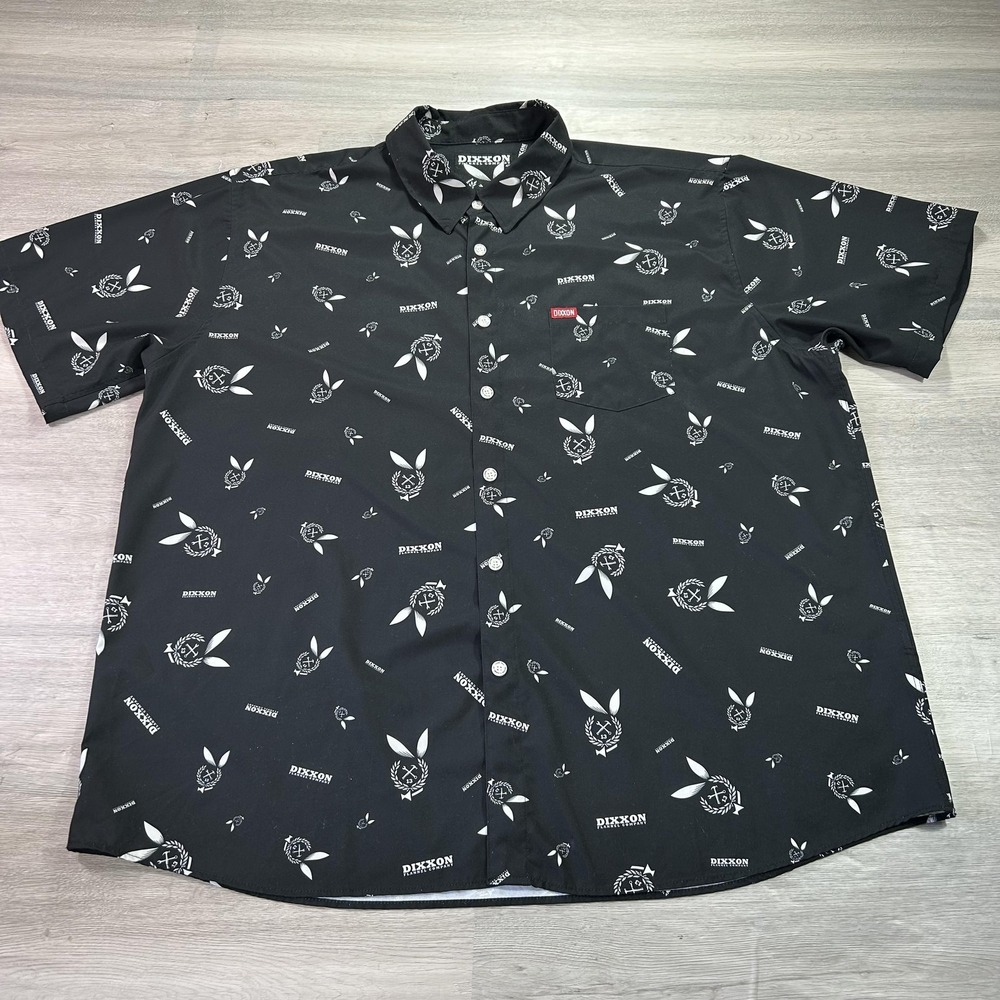 Dixxon Shirt Mens 4XL Black Short Sleeve Button Front Party Wear All‎ Over Print